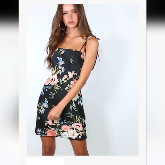 Princess Polly Dresses & Skirts - Princess Polly Black Floral Mini Dress 6 Slip Dress Y2K 90s